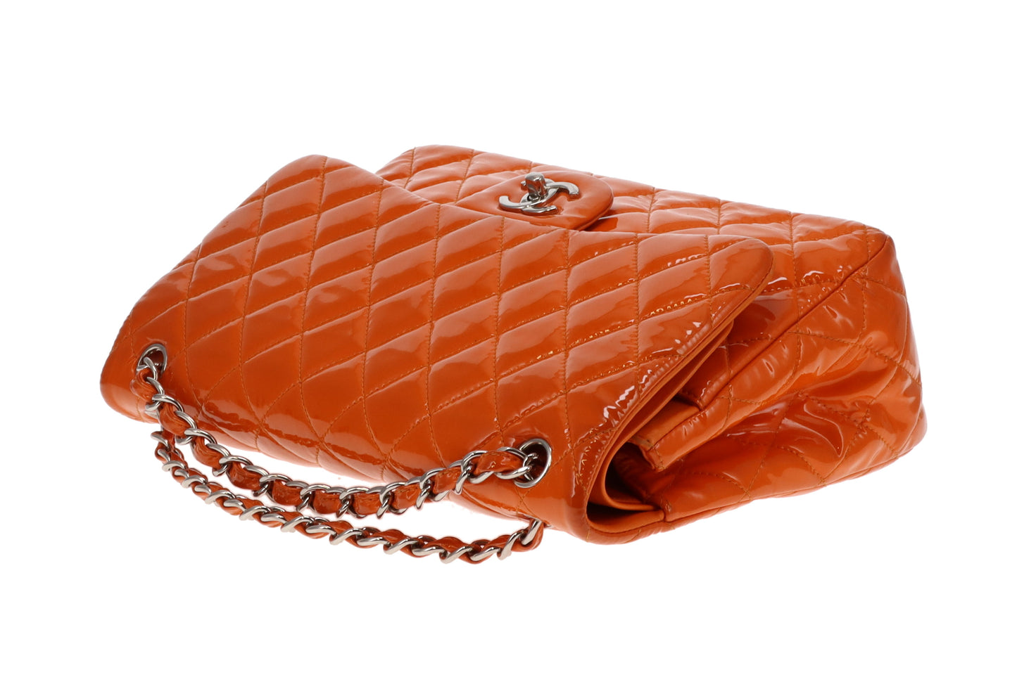 Chanel Classic Jumbo Double Flap Orange Patent SHW 2014