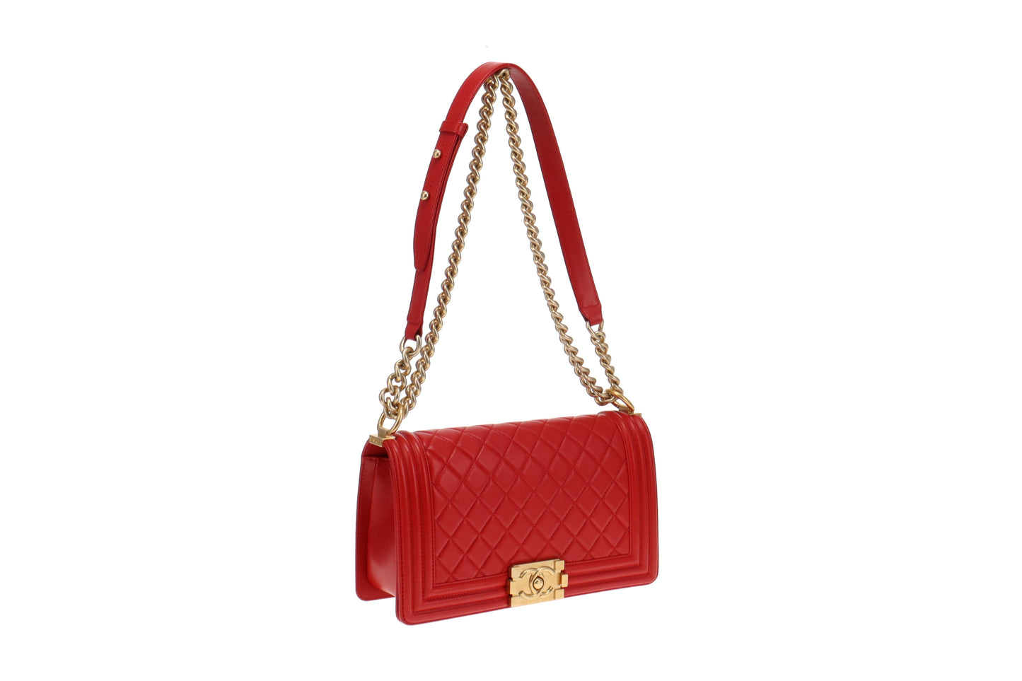 Chanel Bright Red Lambskin Old Medium Classic Boy Bag 2015/16
