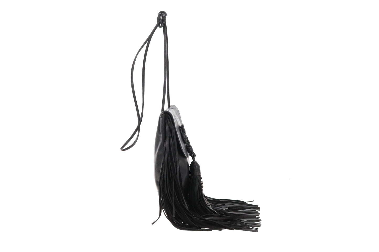 Saint Laurent Shoulder Bag Black Leather Fringe and Macrame Detail