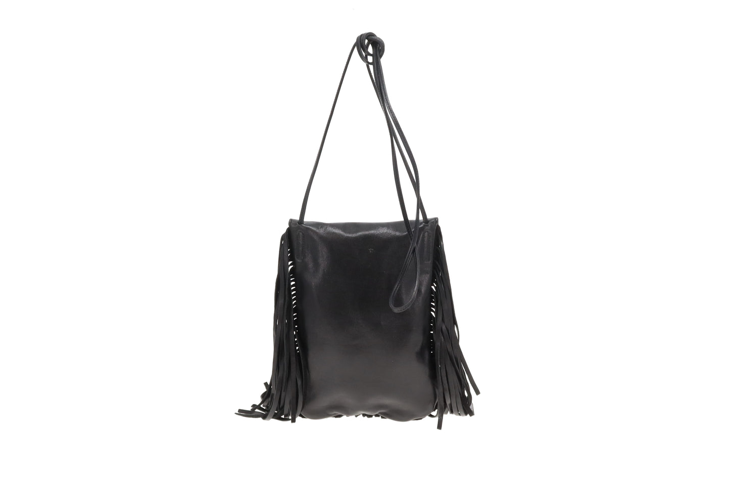 Saint Laurent Shoulder Bag Black Leather Fringe and Macrame Detail