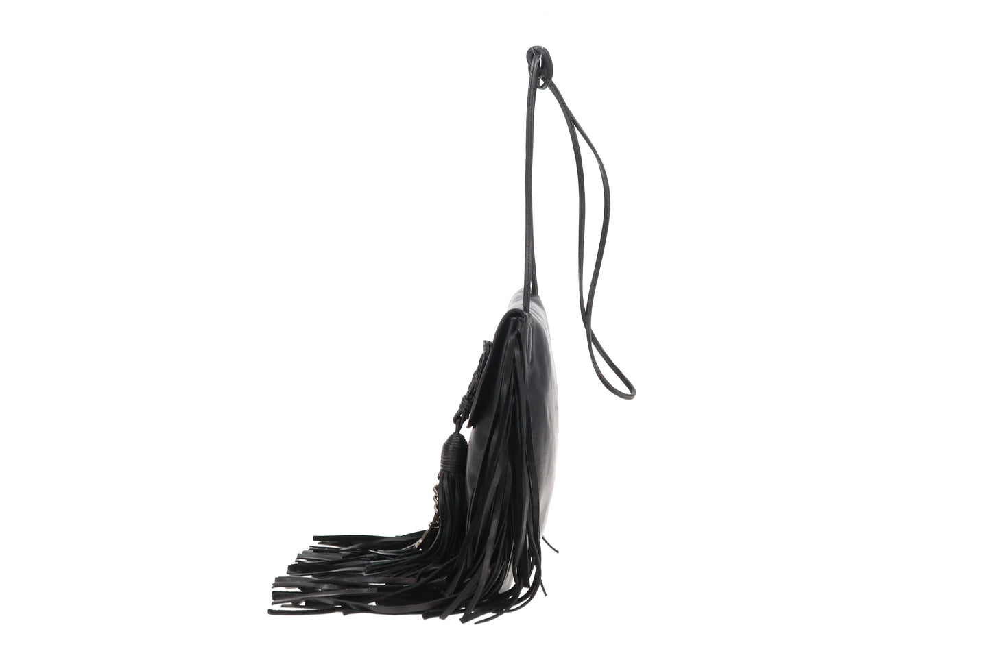 Saint Laurent Shoulder Bag Black Leather Fringe and Macrame Detail