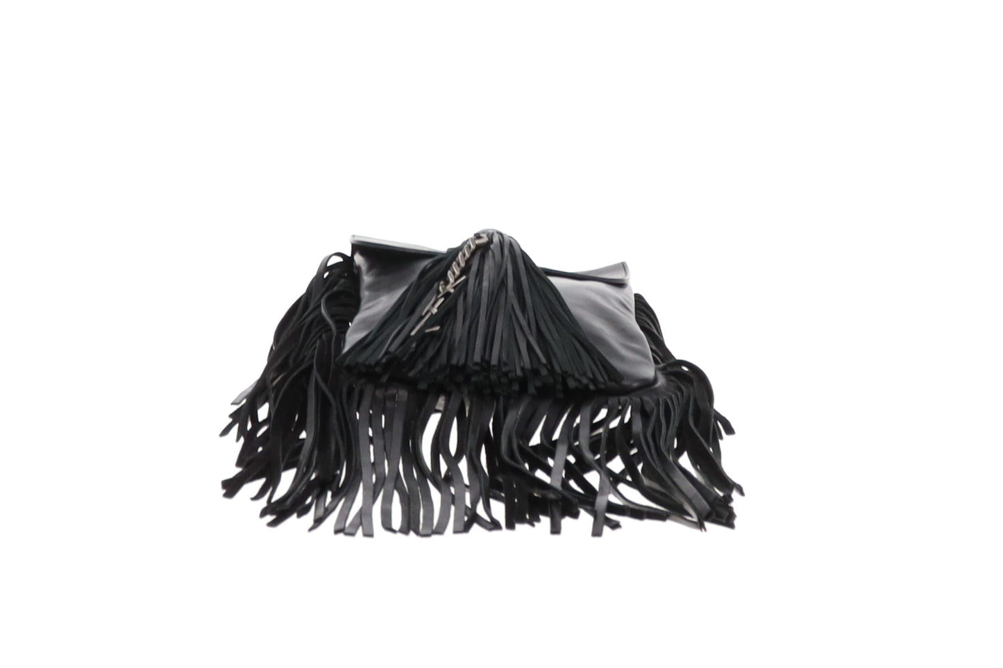 Saint Laurent Shoulder Bag Black Leather Fringe and Macrame Detail