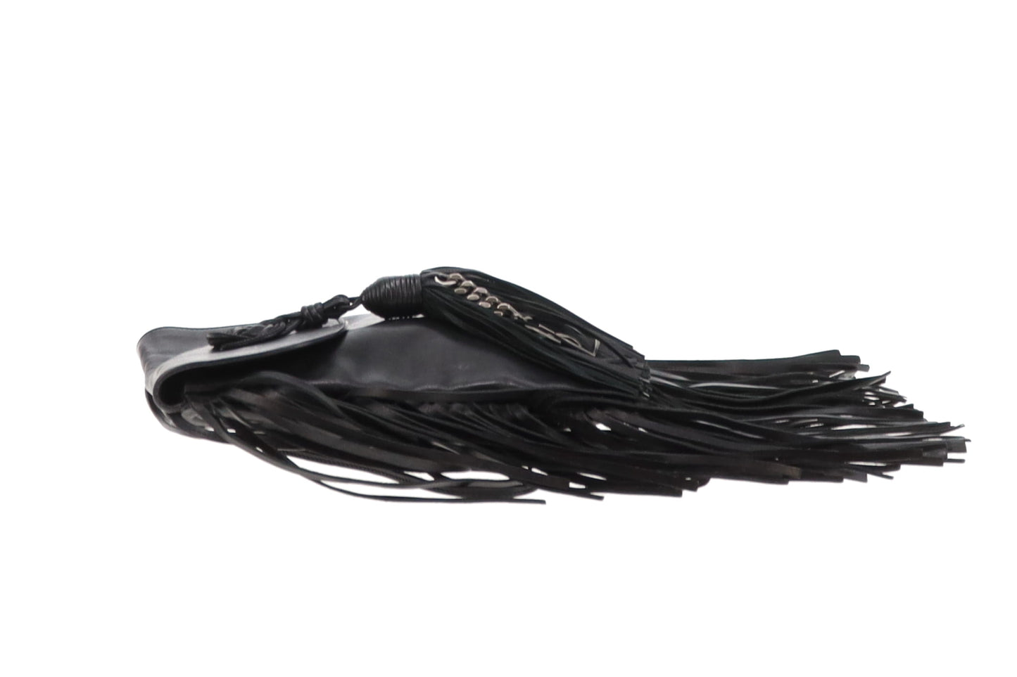 Saint Laurent Shoulder Bag Black Leather Fringe and Macrame Detail