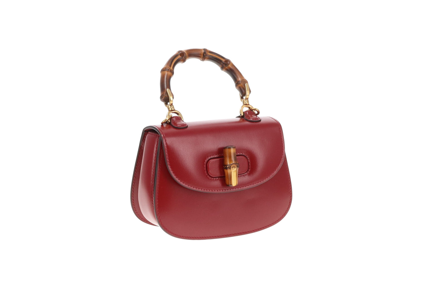 Gucci Bamboo 1947 Small Bag Red Leather With Dual Web & Thin Leather Strap