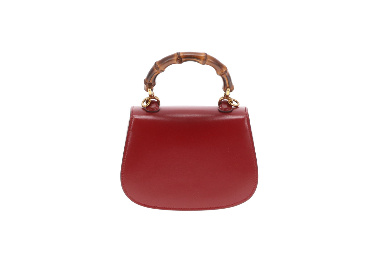 Gucci Bamboo 1947 Small Bag Red Leather With Dual Web & Thin Leather Strap