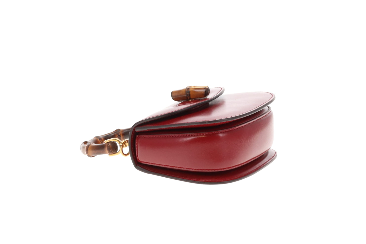 Gucci Bamboo 1947 Small Bag Red Leather With Dual Web & Thin Leather Strap