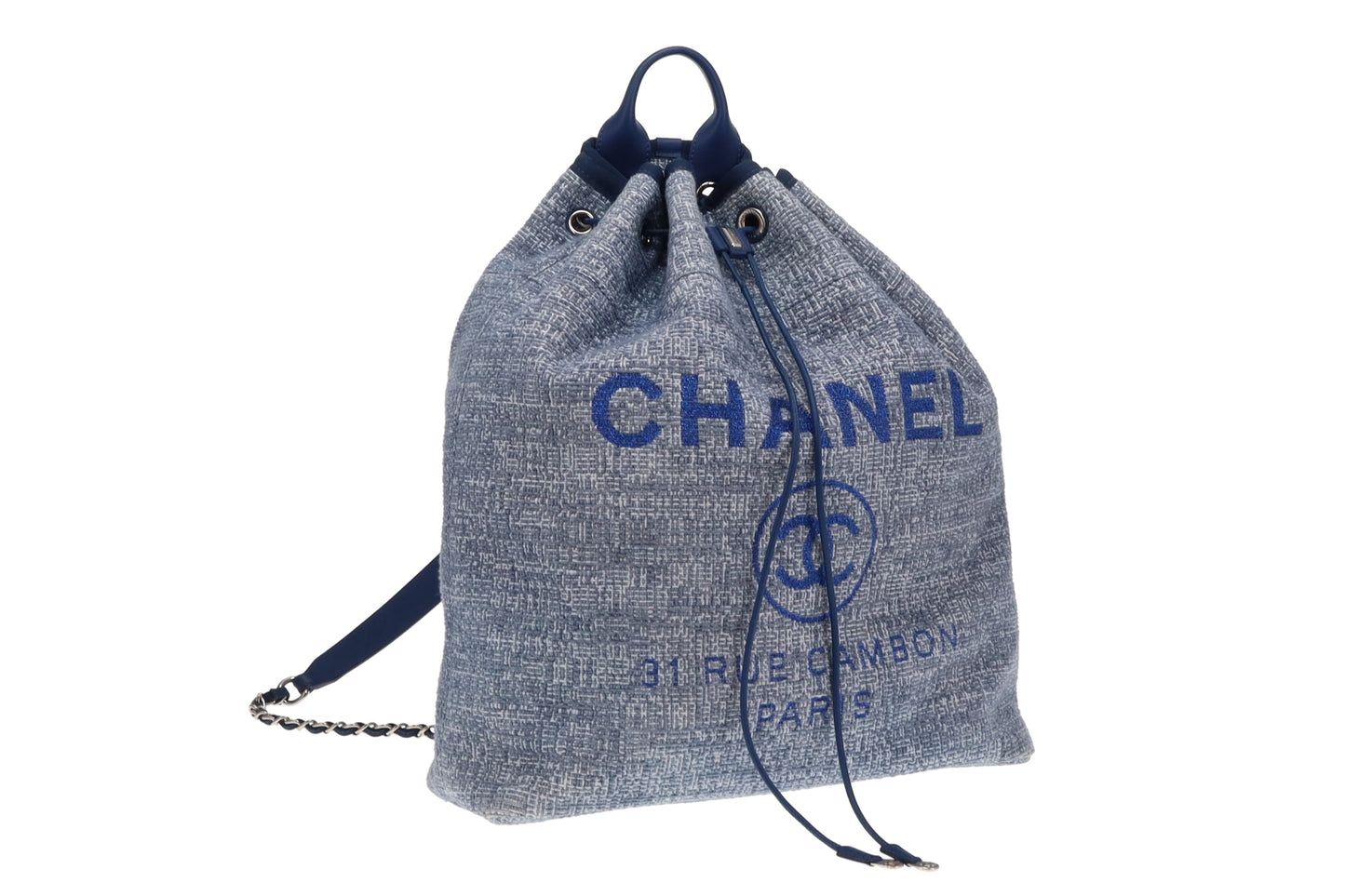Chanel Deauville Drawstring Backpack Blue Tweed and Leather 2018