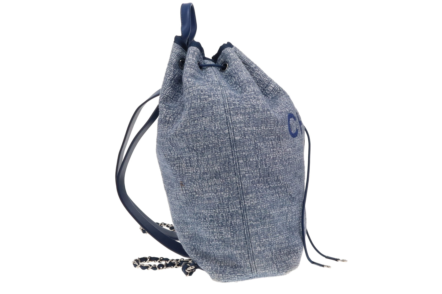 Chanel Deauville Drawstring Backpack Blue Tweed and Leather 2018