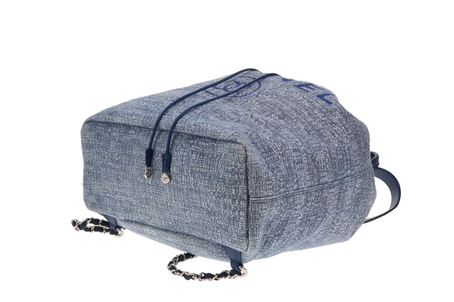 Chanel Deauville Drawstring Backpack Blue Tweed and Leather 2018