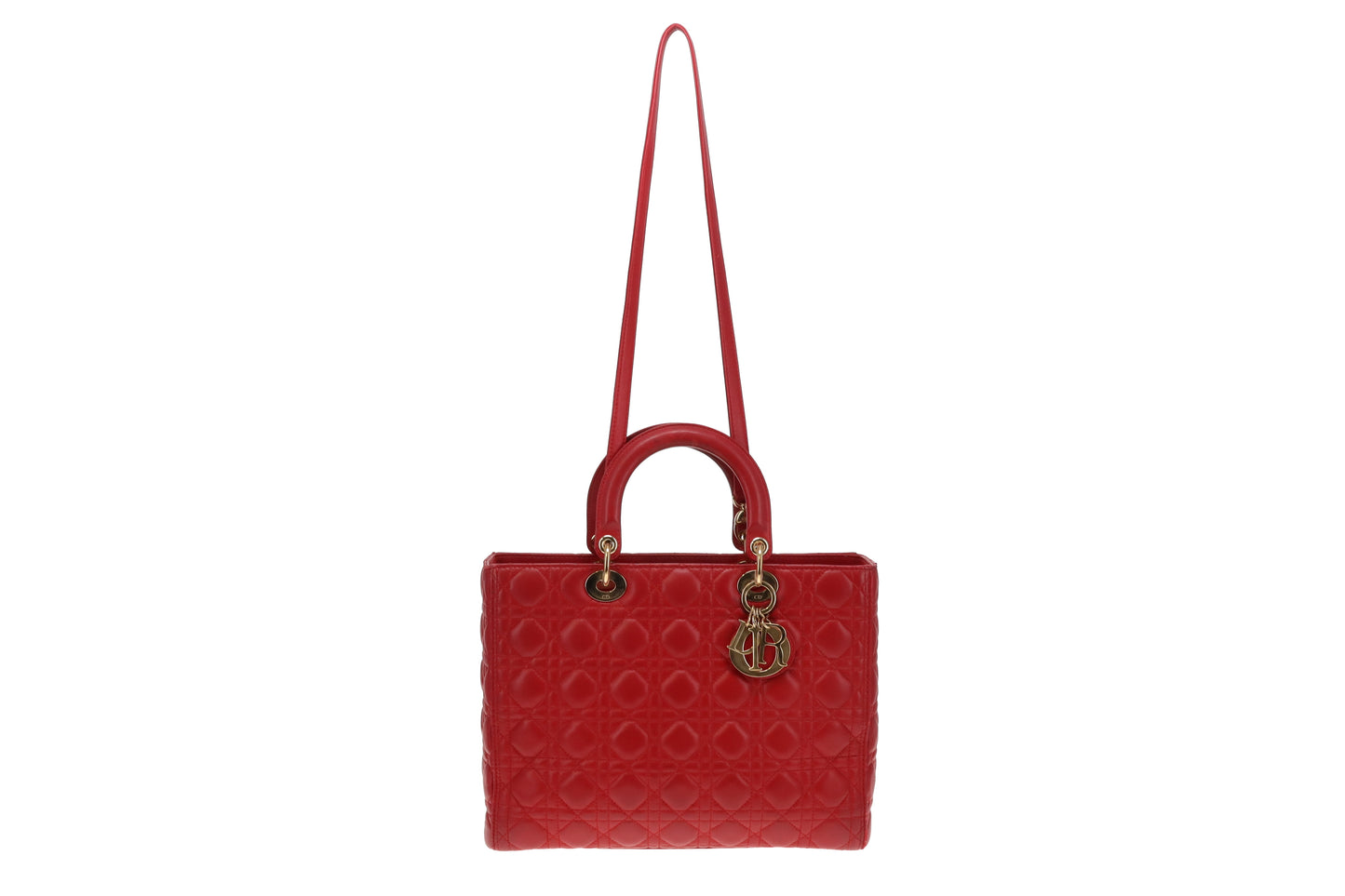 Dior Lady Dior Red Lambskin Large 2013