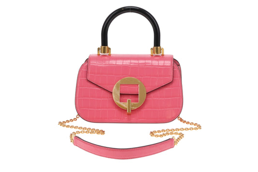Mulbery Pink Shiny Croc Embossed Bovine Leather Mews Top Handle Chain Bag