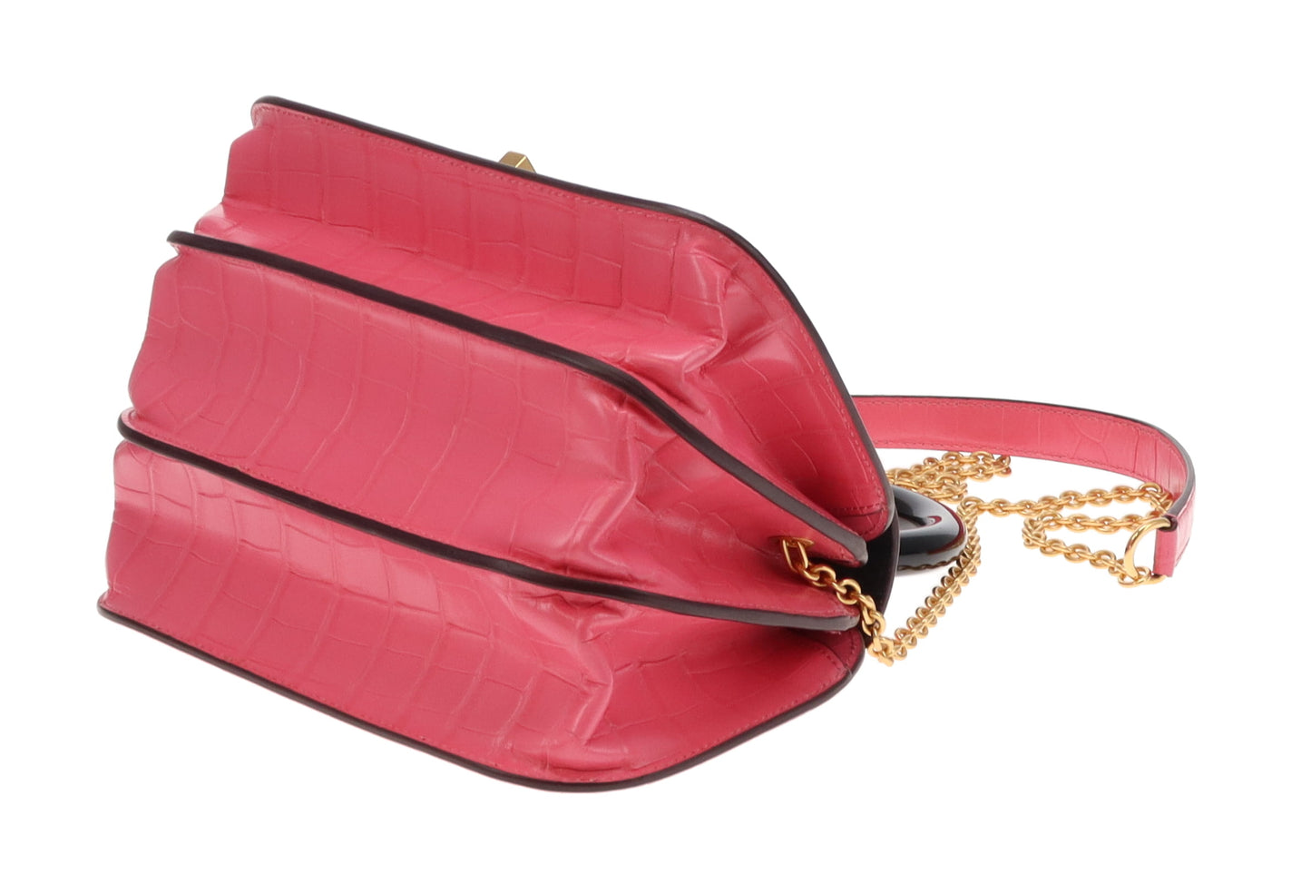 Mulbery Pink Shiny Croc Embossed Bovine Leather Mews Top Handle Chain Bag