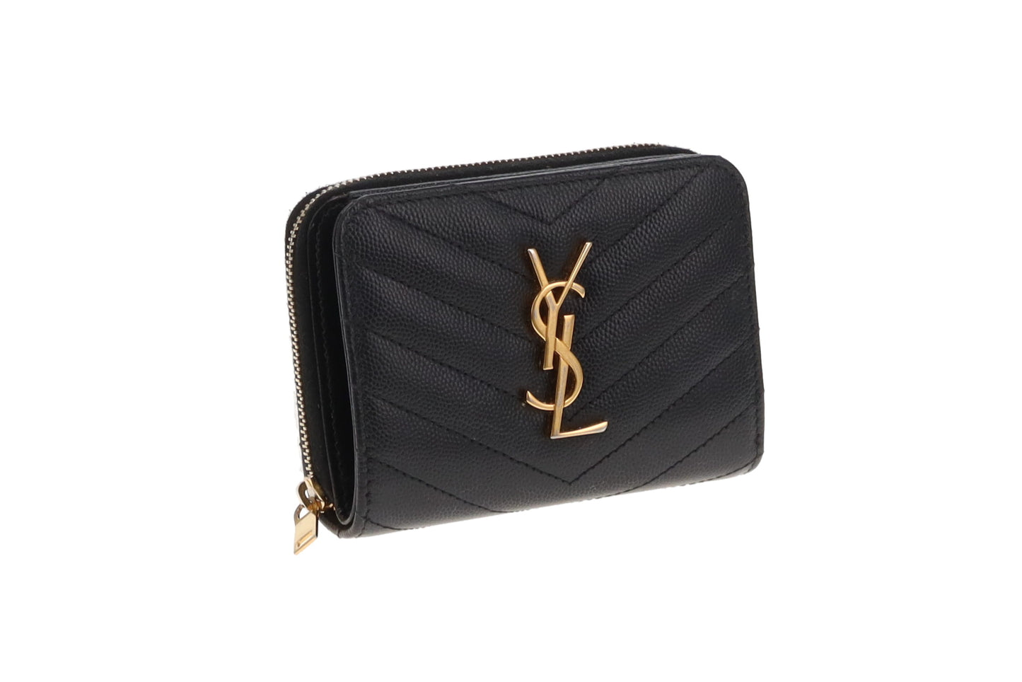 Saint Laurent Black Grain De Poudre Compact Cassandre Wallet
