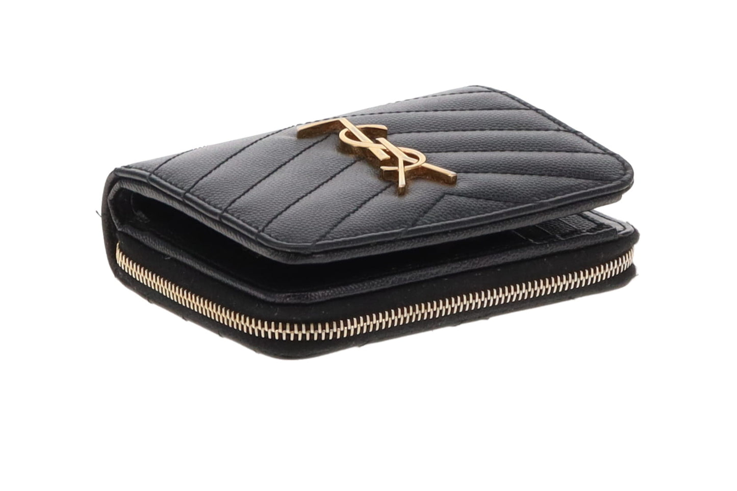 Saint Laurent Black Grain De Poudre Compact Cassandre Wallet