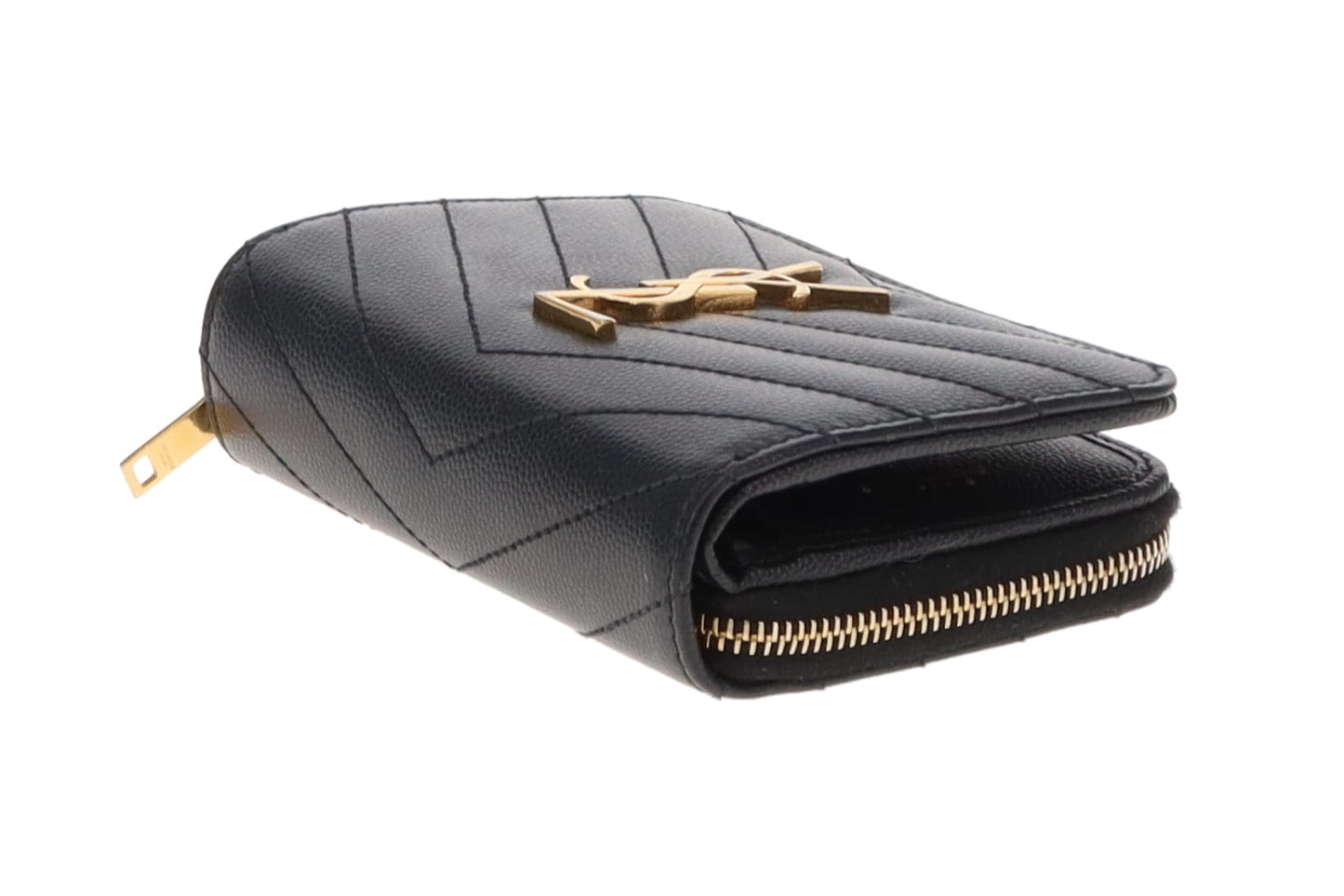 Saint Laurent Black Grain De Poudre Compact Cassandre Wallet
