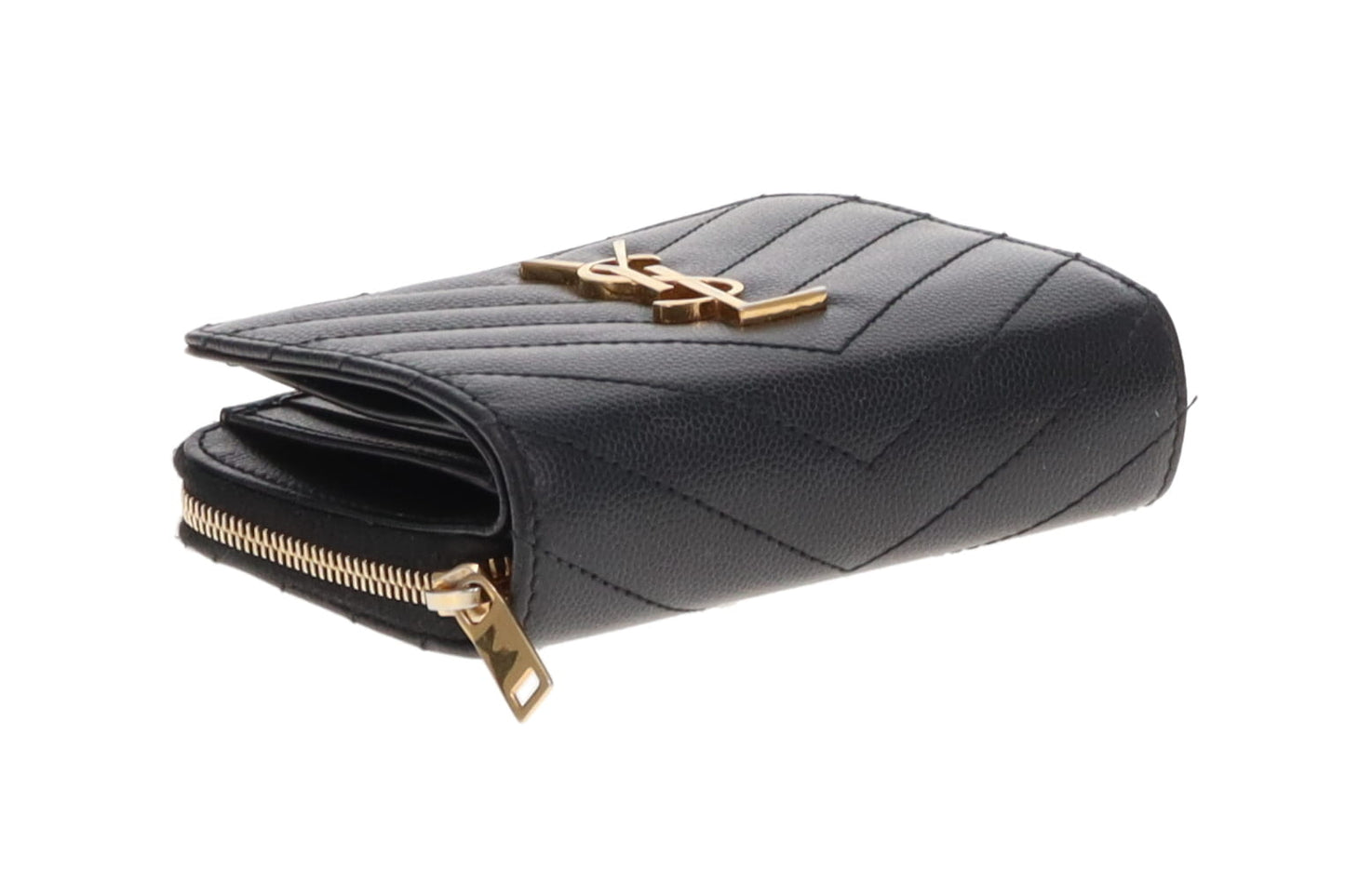 Saint Laurent Black Grain De Poudre Compact Cassandre Wallet