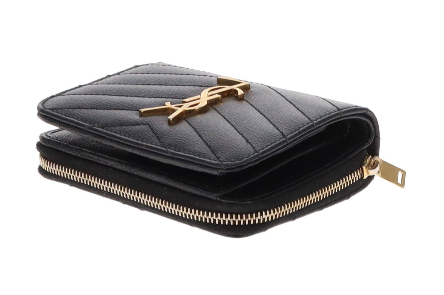Saint Laurent Black Grain De Poudre Compact Cassandre Wallet