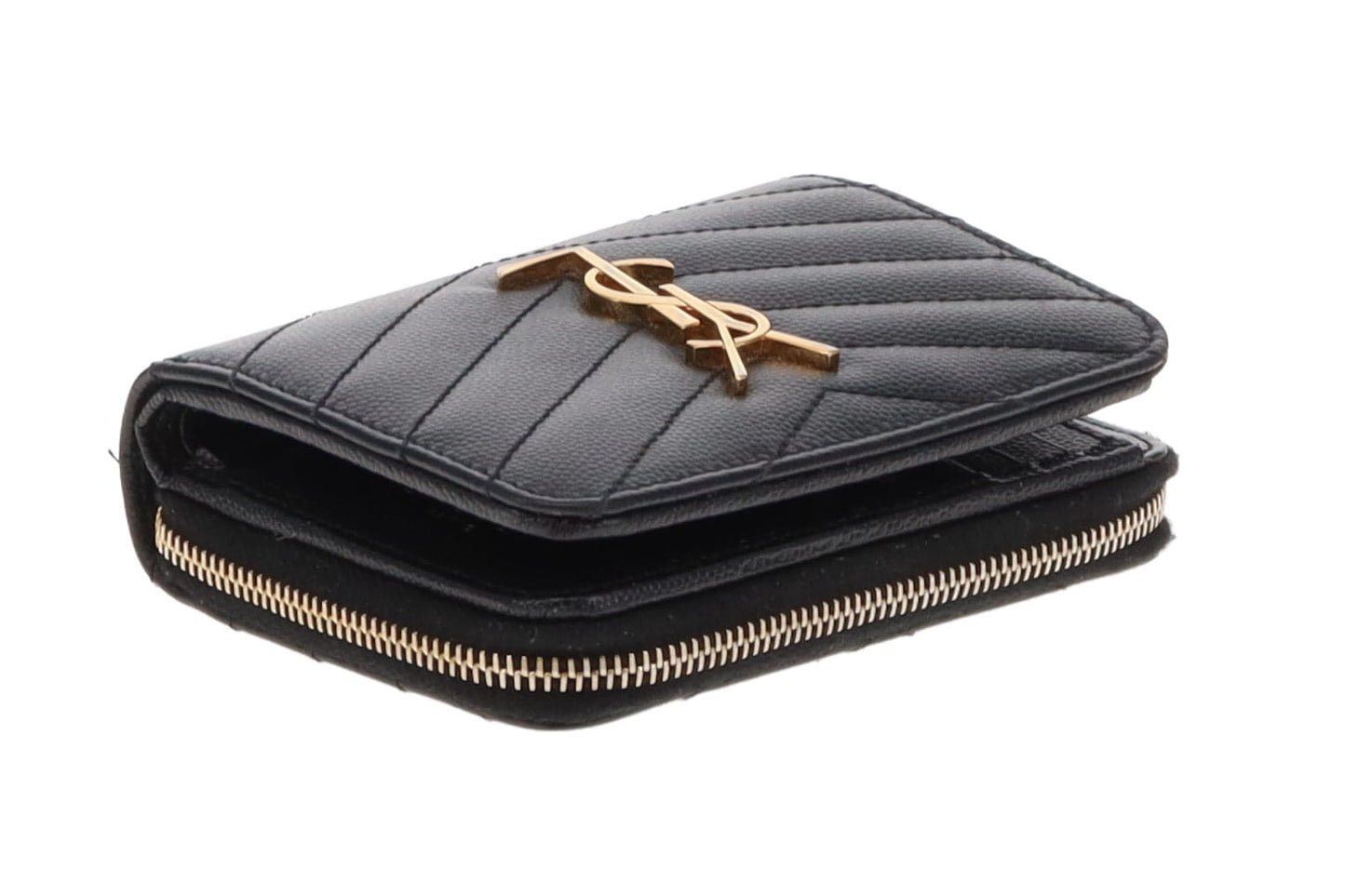 Saint Laurent Black Grain De Poudre Compact Cassandre Wallet