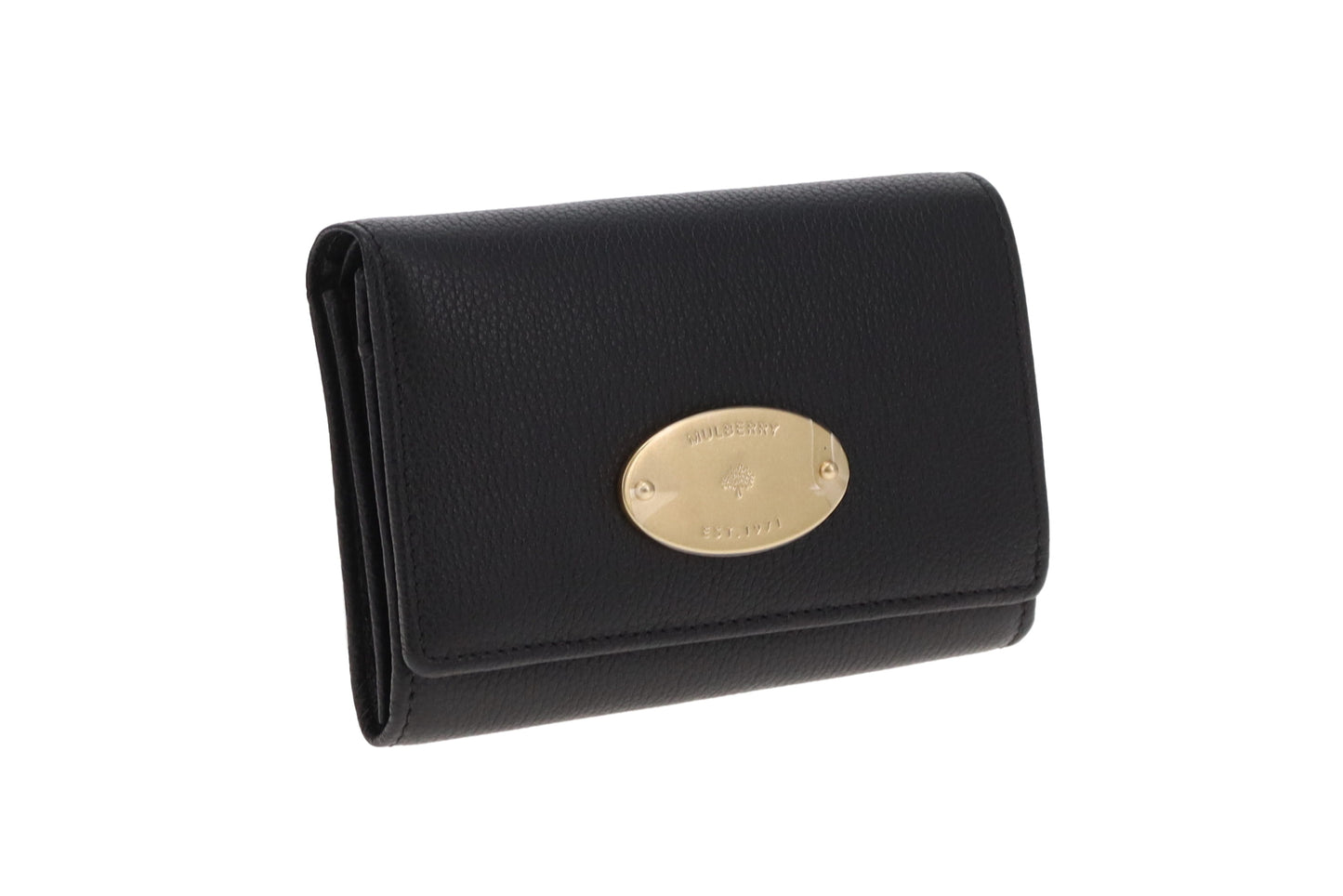 Mulberry Plaque Wallet Black Small Classic Grain GHW