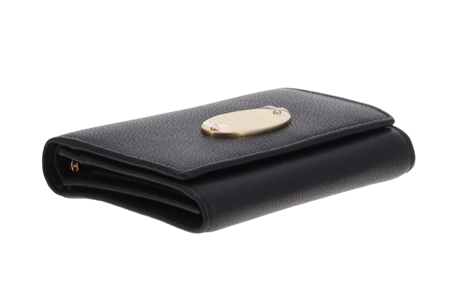 Mulberry Plaque Wallet Black Small Classic Grain GHW