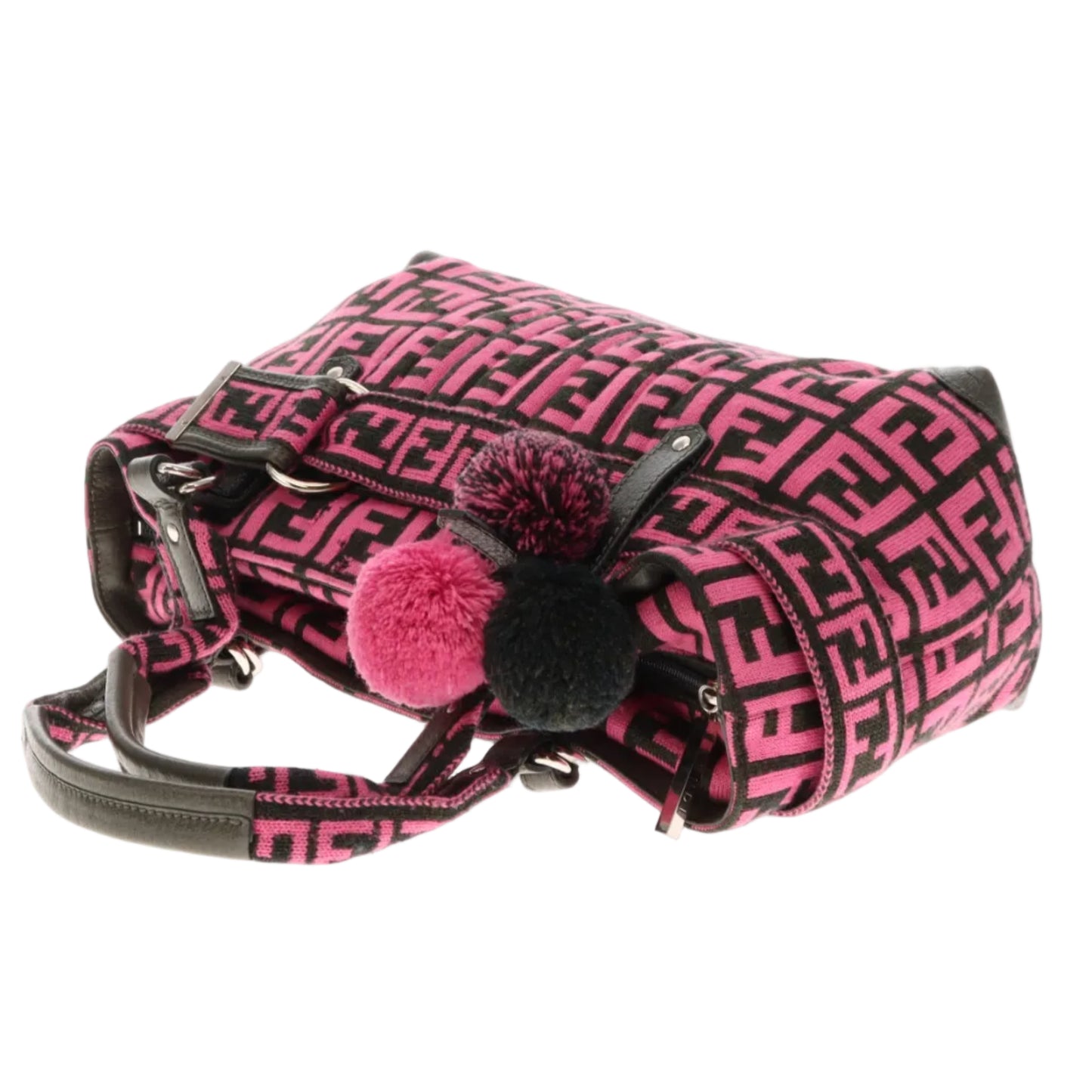 Fendi Pink/Zucca Wool Pom Pom Handbag