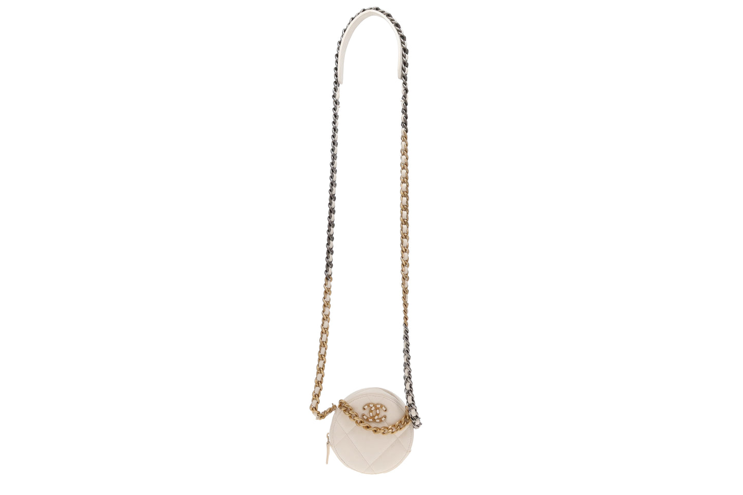 Chanel White Leather Round 19 Clutch on Chain 2020