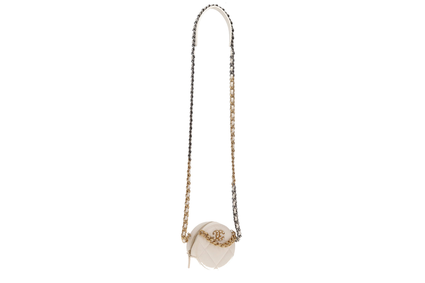 Chanel White Leather Round 19 Clutch on Chain 2020