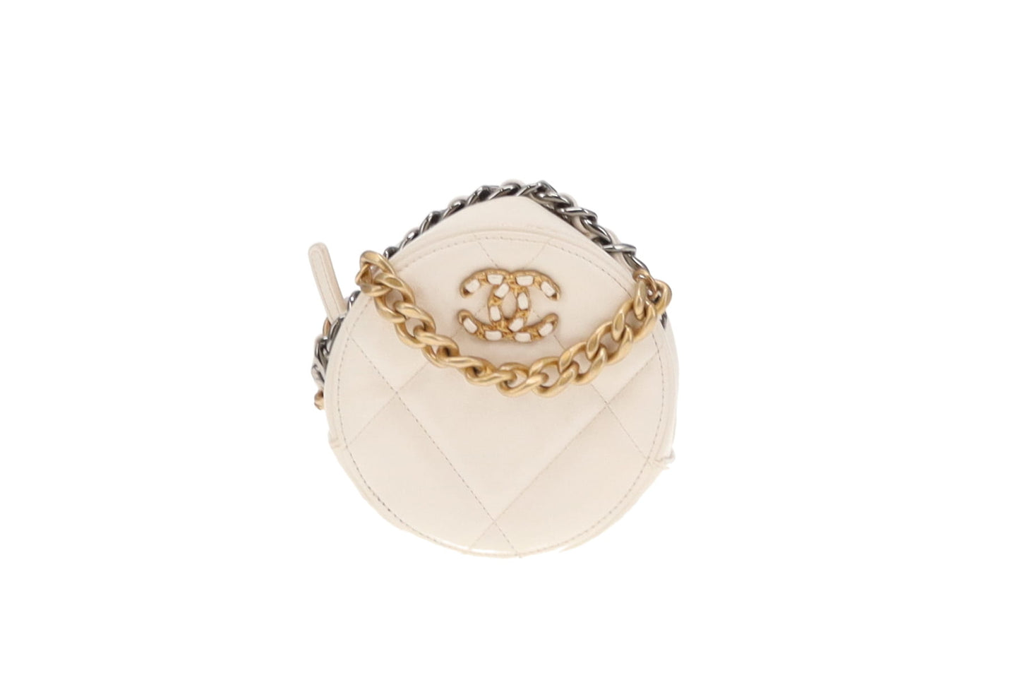 Chanel White Leather Round 19 Clutch on Chain 2020