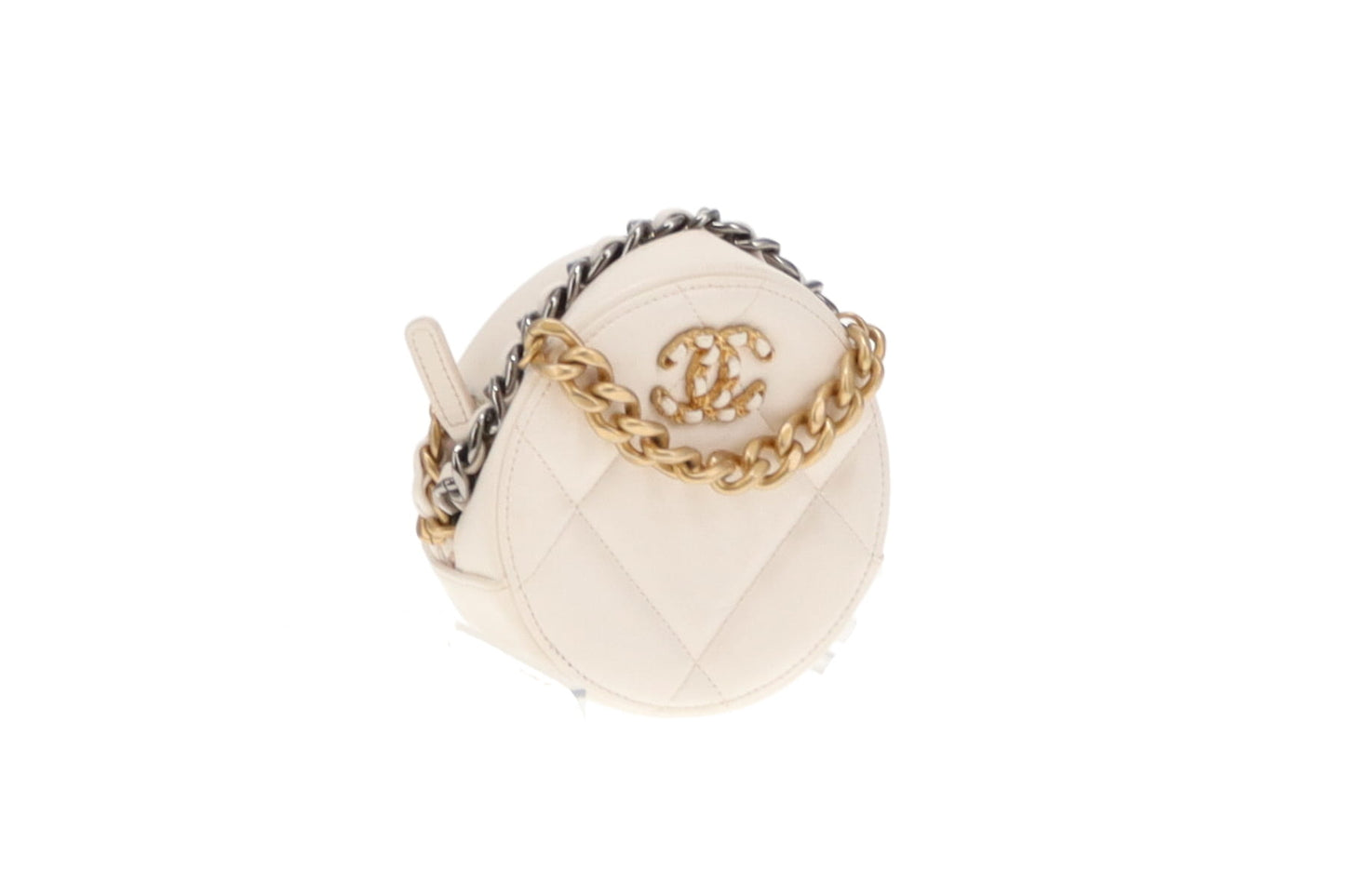 Chanel White Leather Round 19 Clutch on Chain 2020