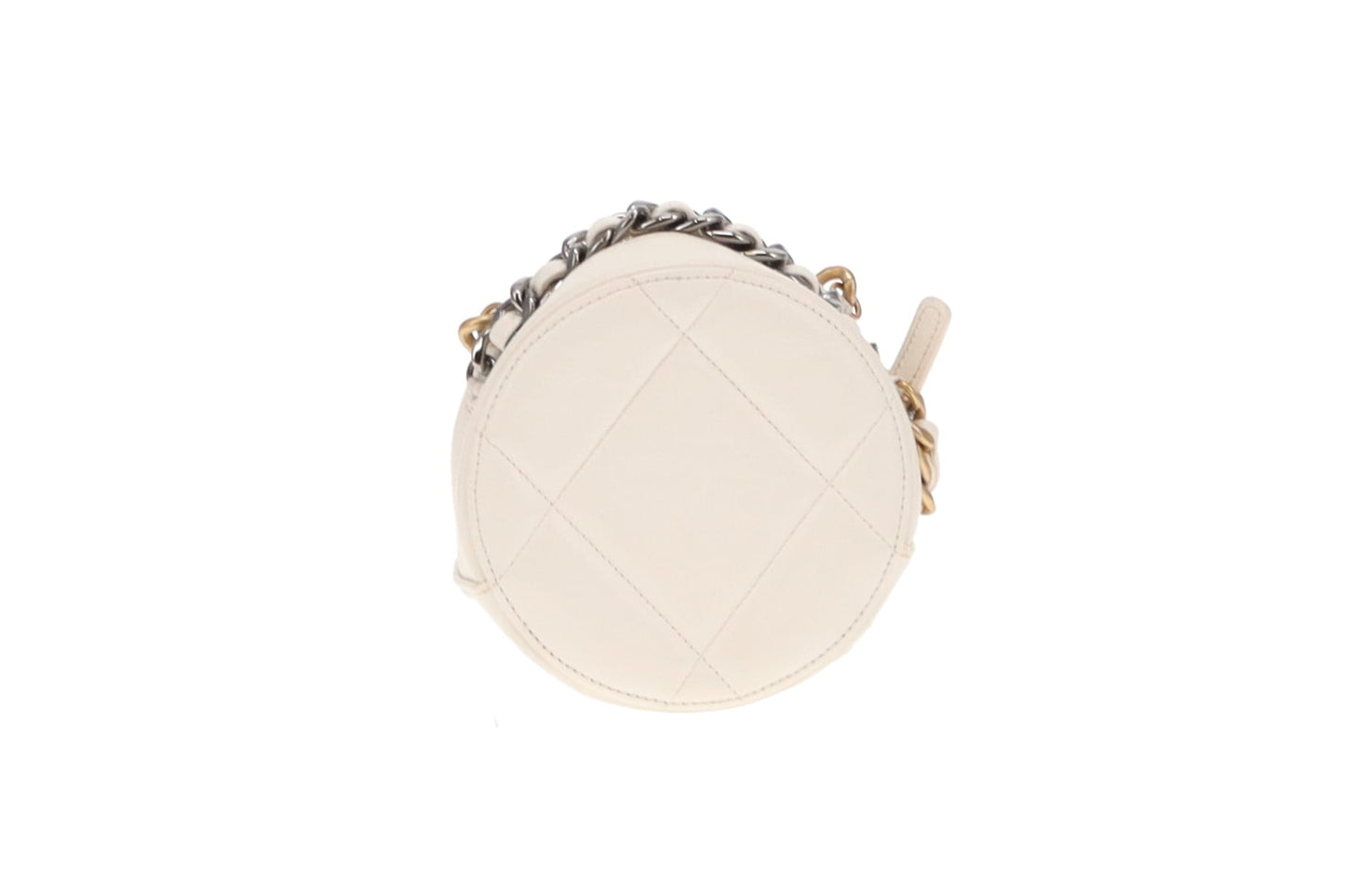 Chanel White Leather Round 19 Clutch on Chain 2020