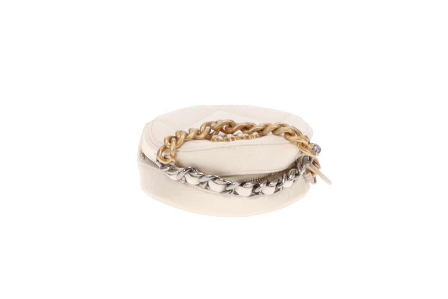 Chanel White Leather Round 19 Clutch on Chain 2020