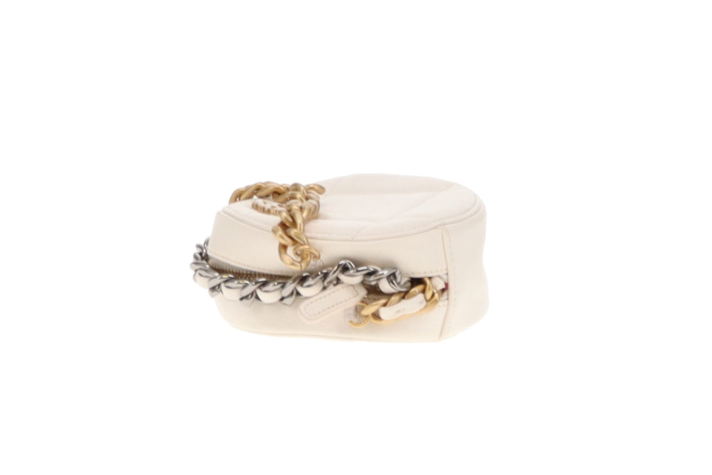 Chanel White Leather Round 19 Clutch on Chain 2020