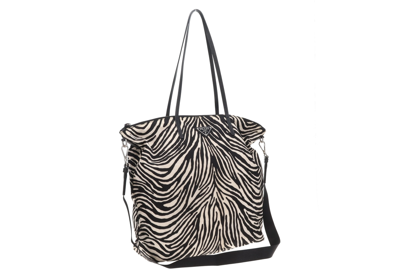 Prada Nylon Tote with Strap Zebra Print