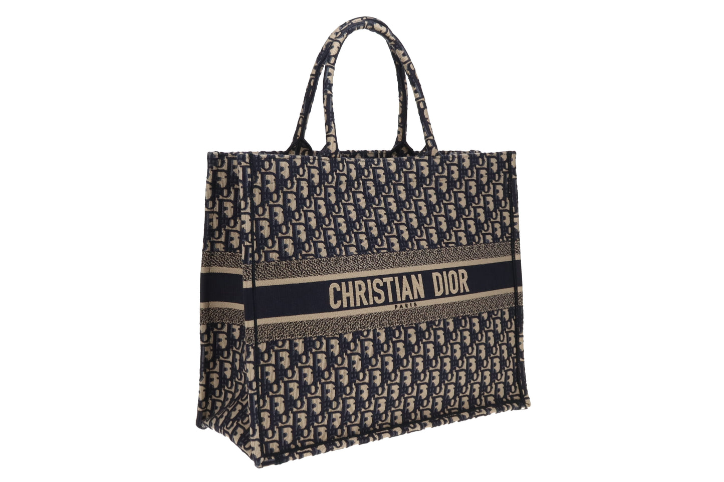 Dior Book Tote Large Ecru and Blue Oblique Embroidery