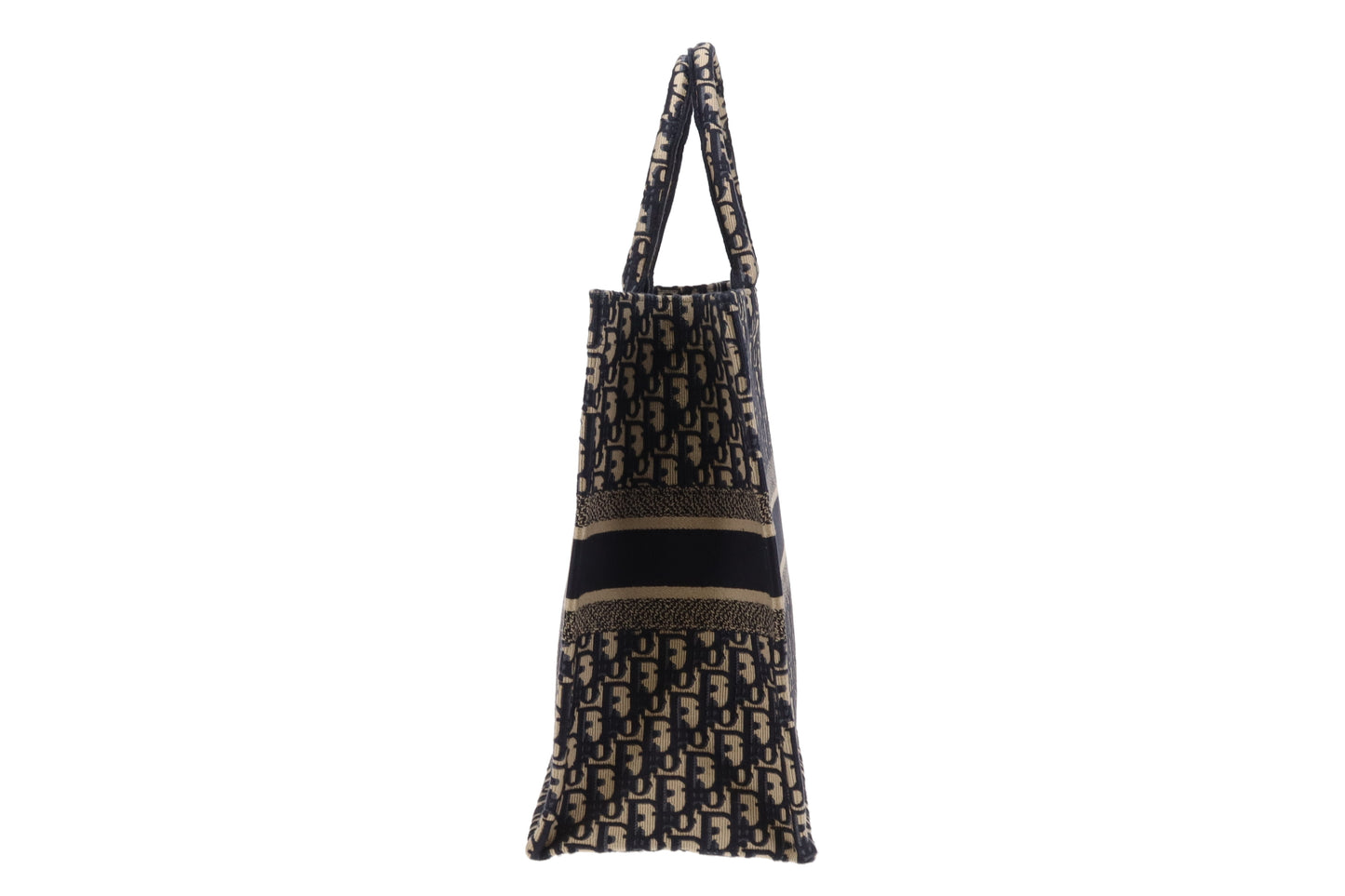 Dior Book Tote Large Ecru and Blue Oblique Embroidery