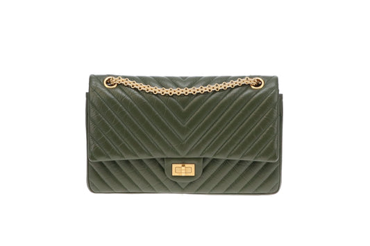 Chanel 2.55 Chevron Reissue Green With Gold Hardware 226