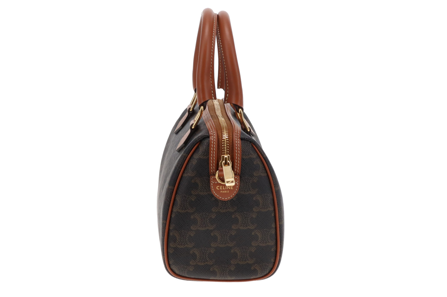Celine Boston Bag Small with Strap Triomphe Canvas and Leather