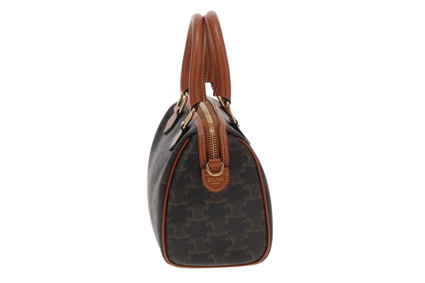 Celine Boston Bag Small with Strap Triomphe Canvas and Leather