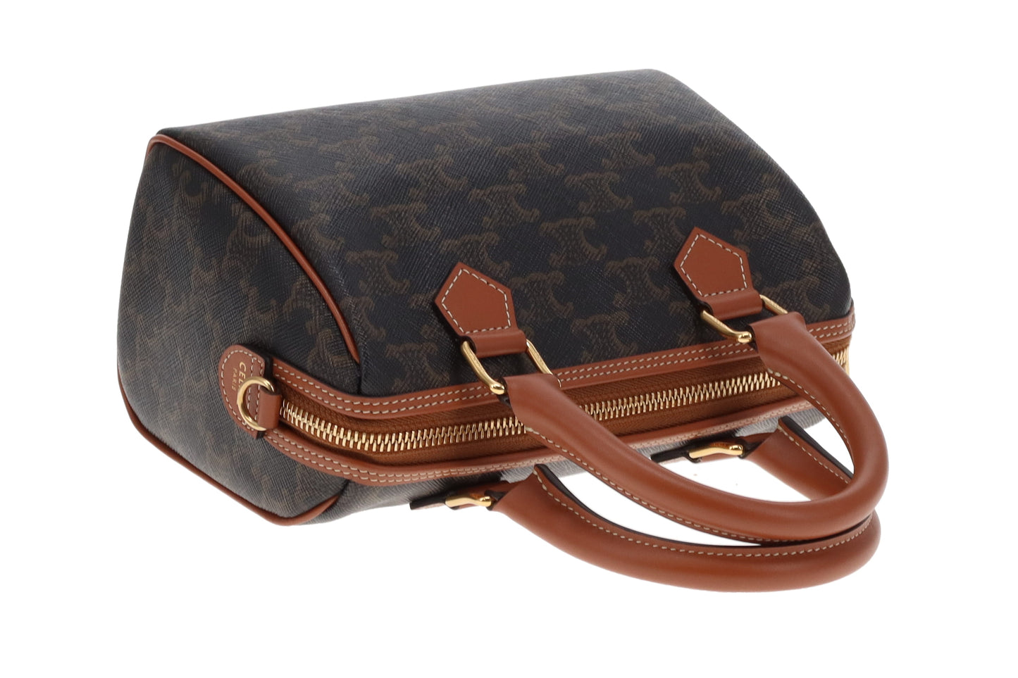 Celine Boston Bag Small with Strap Triomphe Canvas and Leather