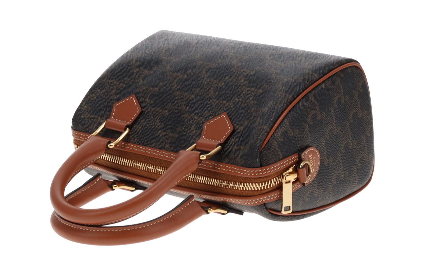 Celine Boston Bag Small with Strap Triomphe Canvas and Leather