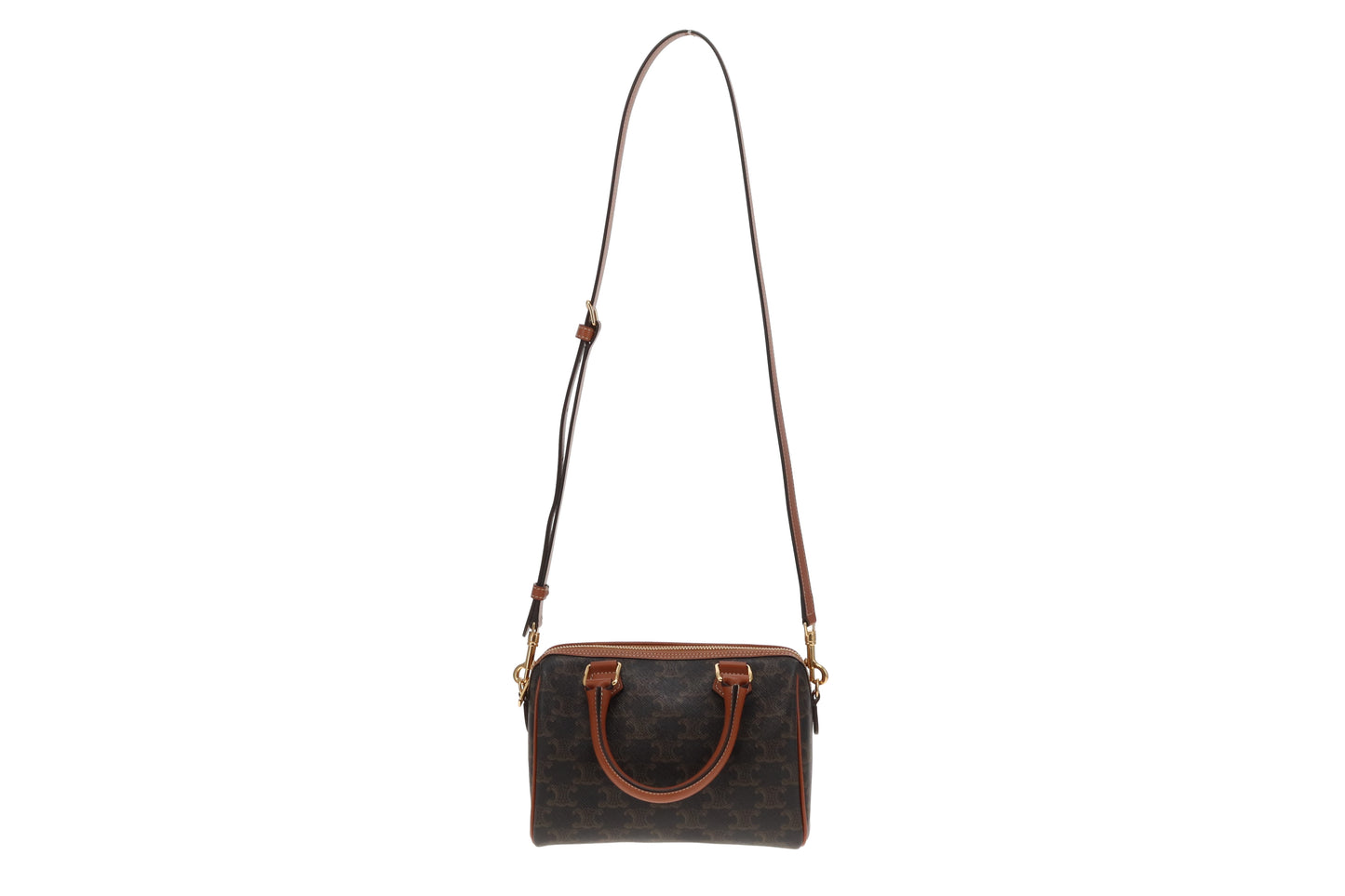 Celine Boston Bag Small with Strap Triomphe Canvas and Leather