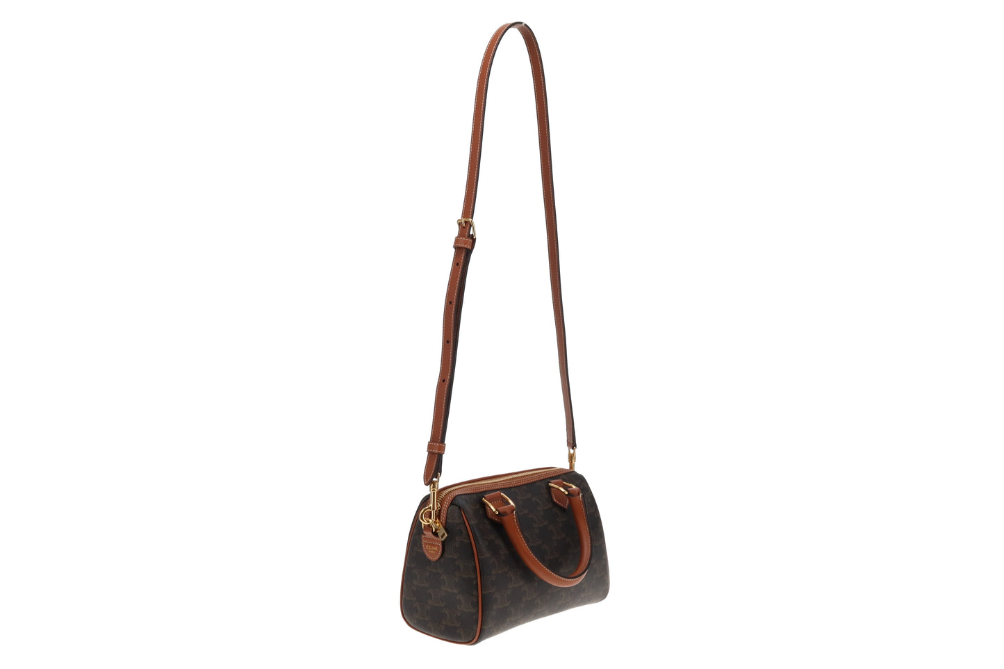 Celine Boston Bag Small with Strap Triomphe Canvas and Leather
