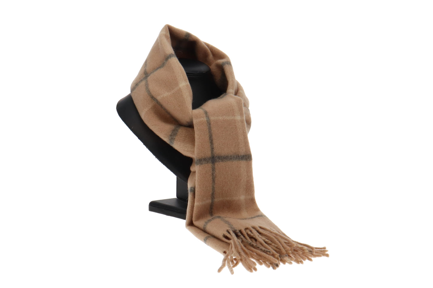 Bubrerry Beige and Grey Check 100% Lambswool Scarf