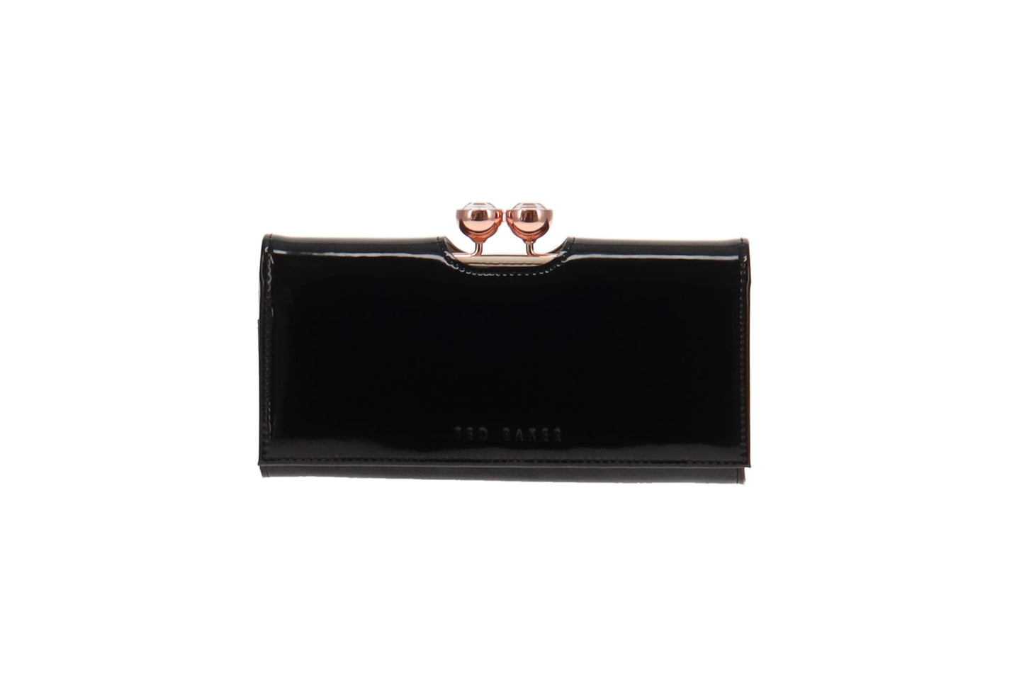 Ted Baker Kassady Wallet Patent Black Rose Gold Hardware