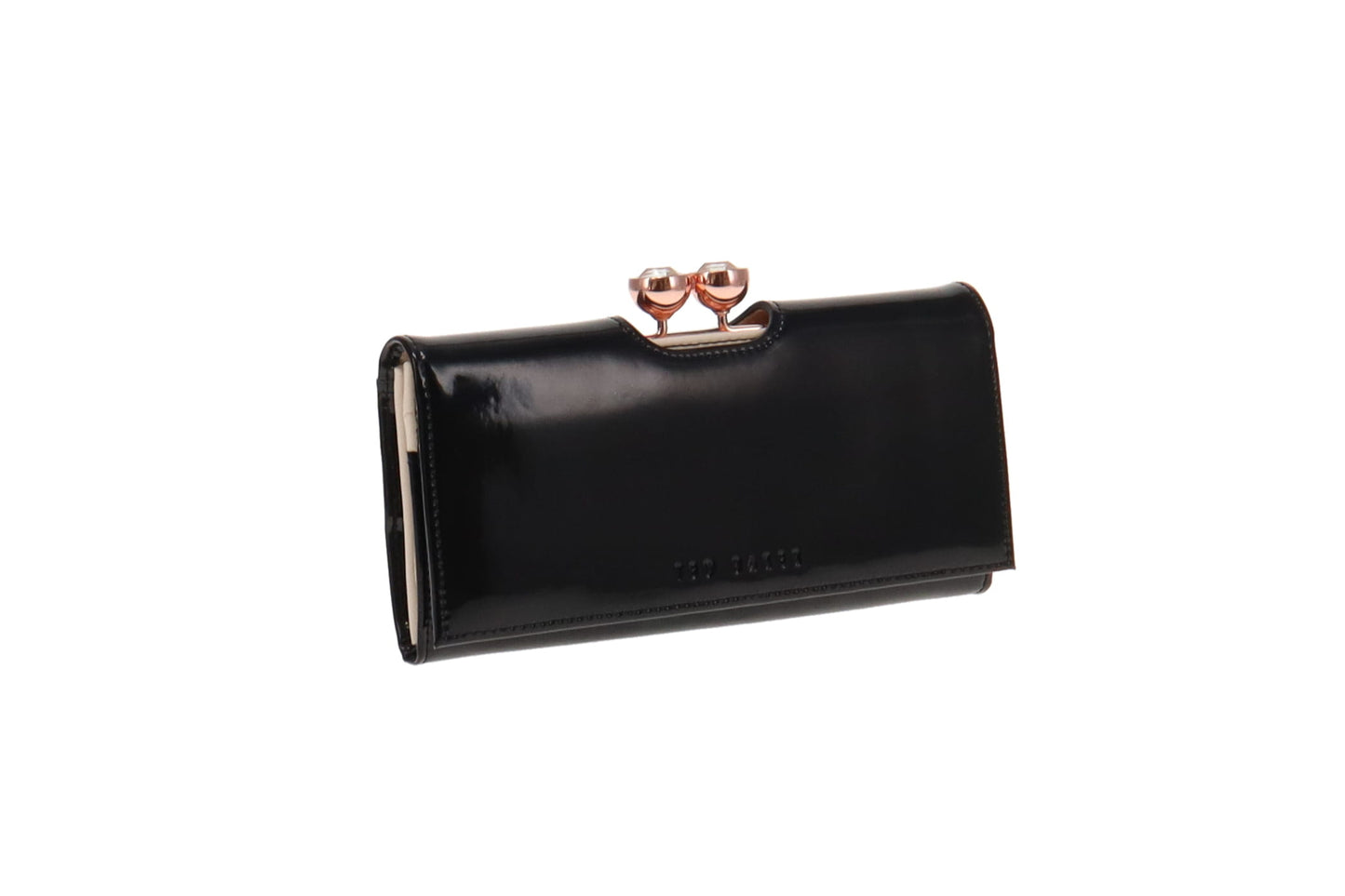 Ted Baker Kassady Wallet Patent Black Rose Gold Hardware