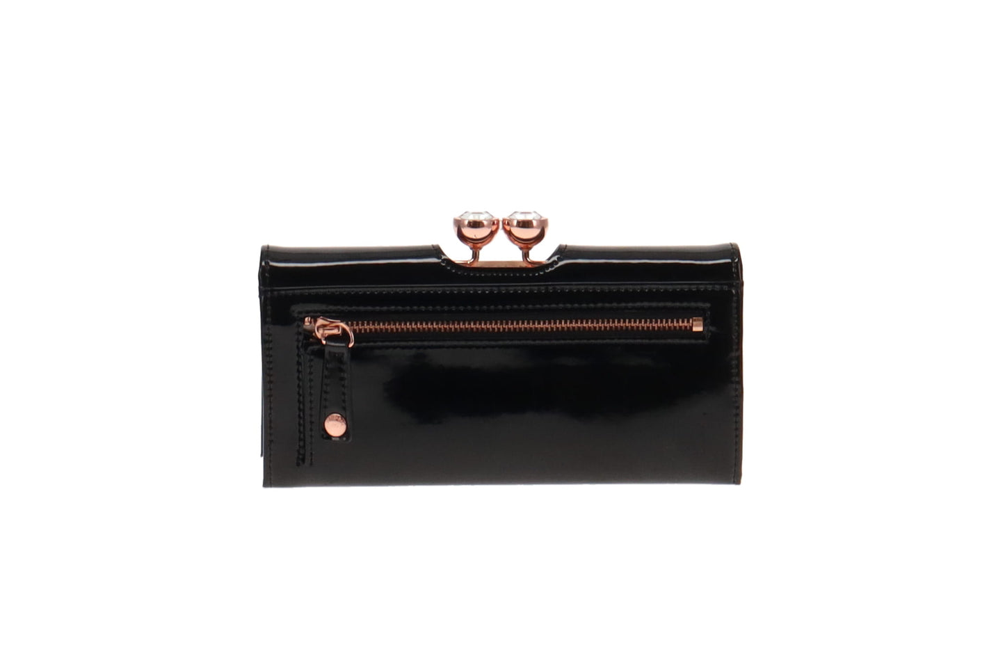 Ted Baker Kassady Wallet Patent Black Rose Gold Hardware