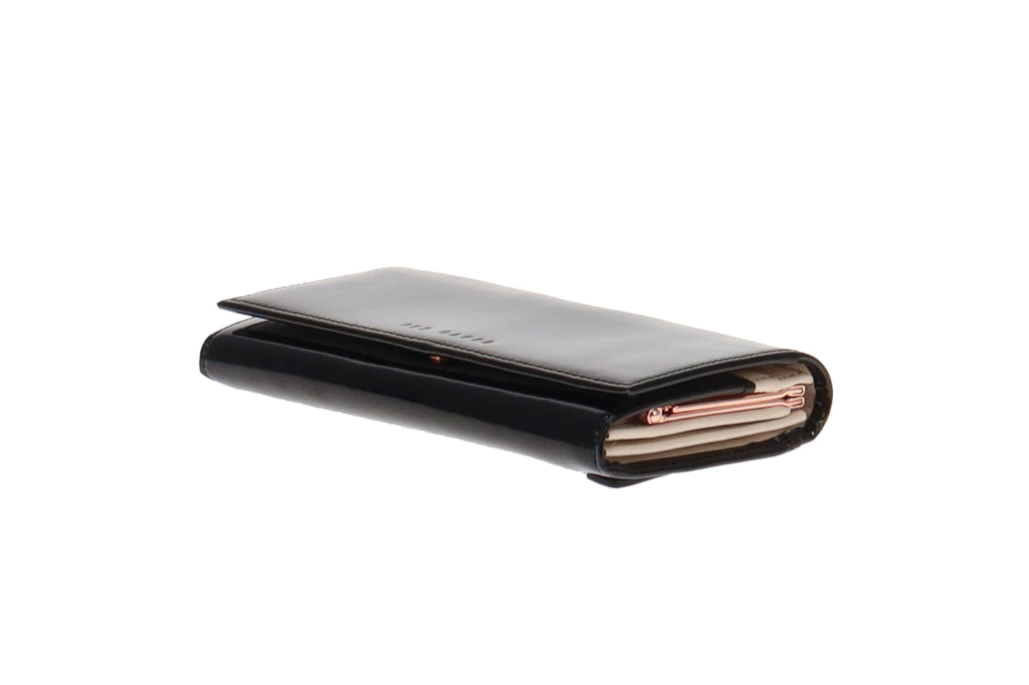 Ted Baker Kassady Wallet Patent Black Rose Gold Hardware