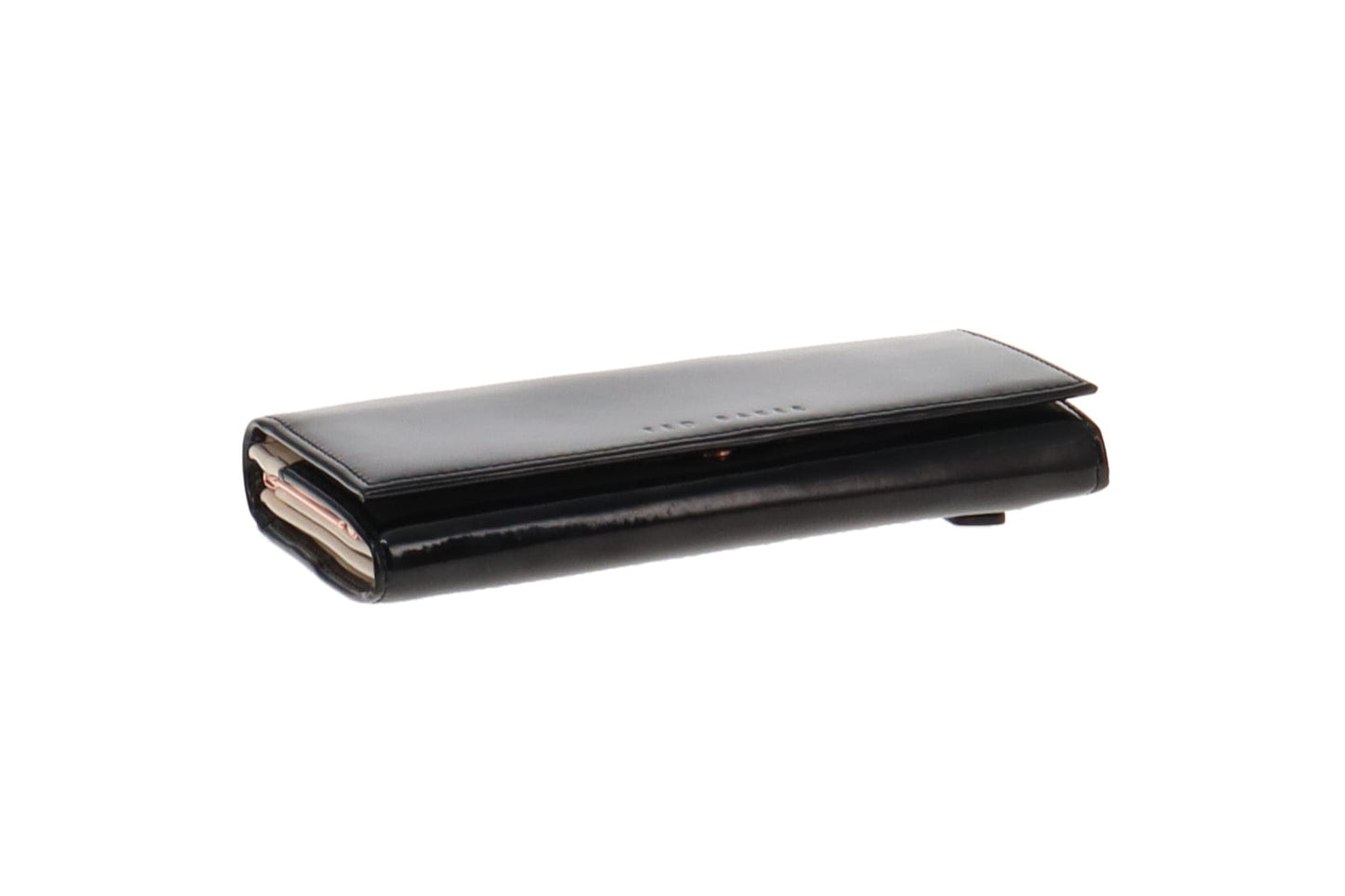 Ted Baker Kassady Wallet Patent Black Rose Gold Hardware