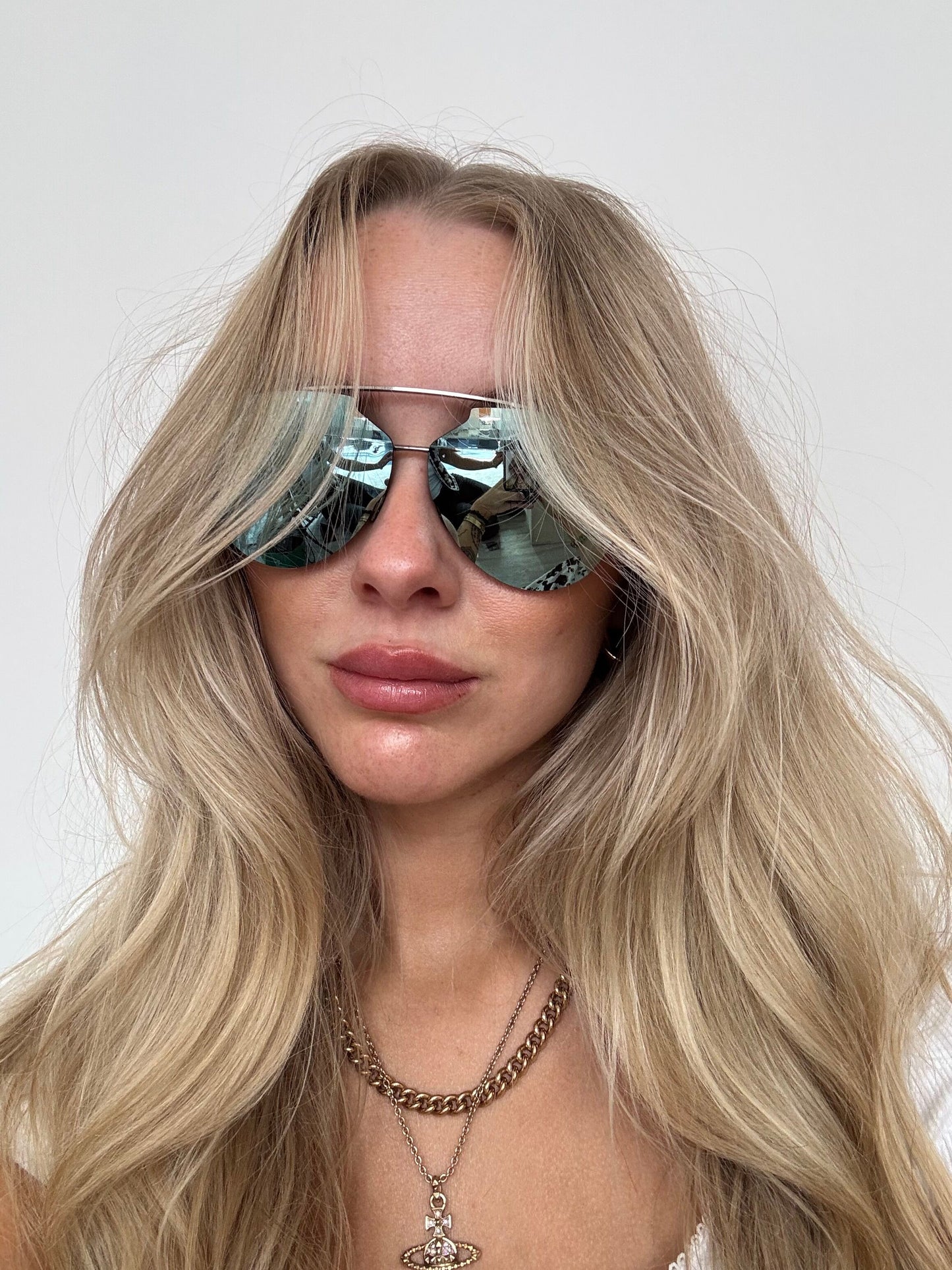 Dior DiorReflected Silver and Blue Pixel Mirror Pilot Sunglasses