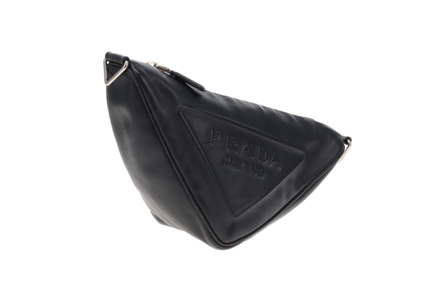 Prada Triangle Logo Leather Shoulder Bag Black